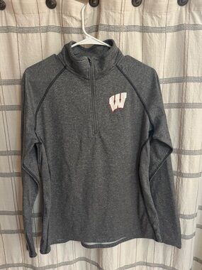 Grey Quarter-Zip Wisconsin Pullover with White & Red 'W' Logo